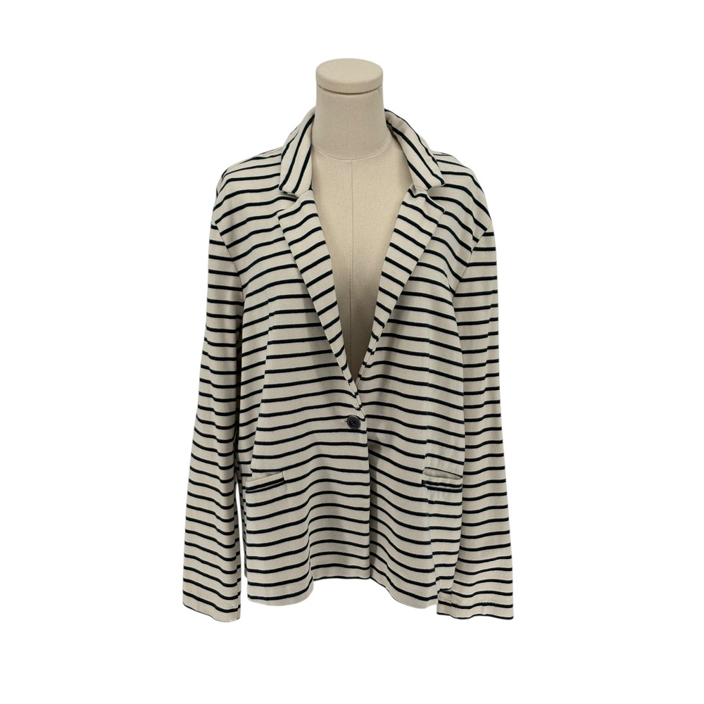 Old Navy Classic Blazer Navy & Cream Stripe Cotton Blend (Size XL)